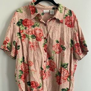 Vintage Floral Short Sleeve Linen Button-up